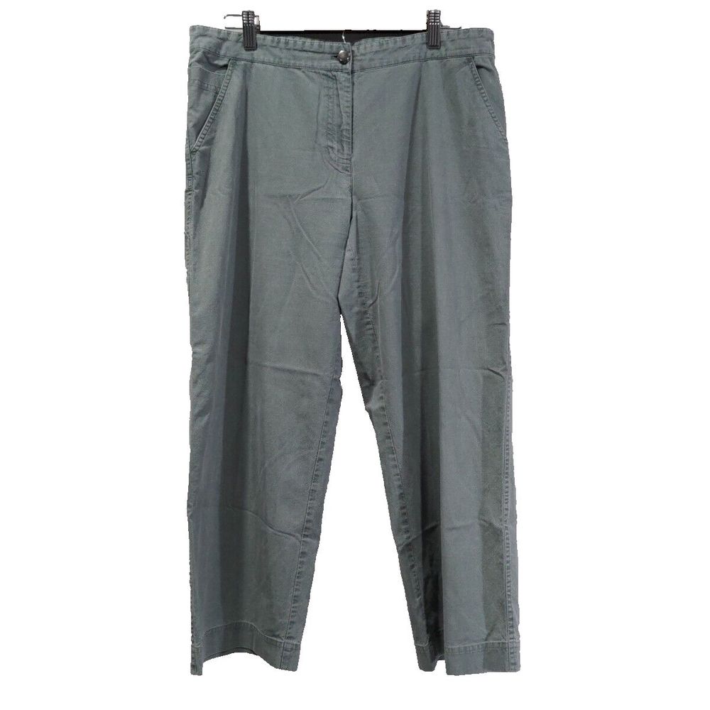 Eileen Fisher Womens Wide Leg Crop Pants Size M 100% Cotton Green Cargo Style